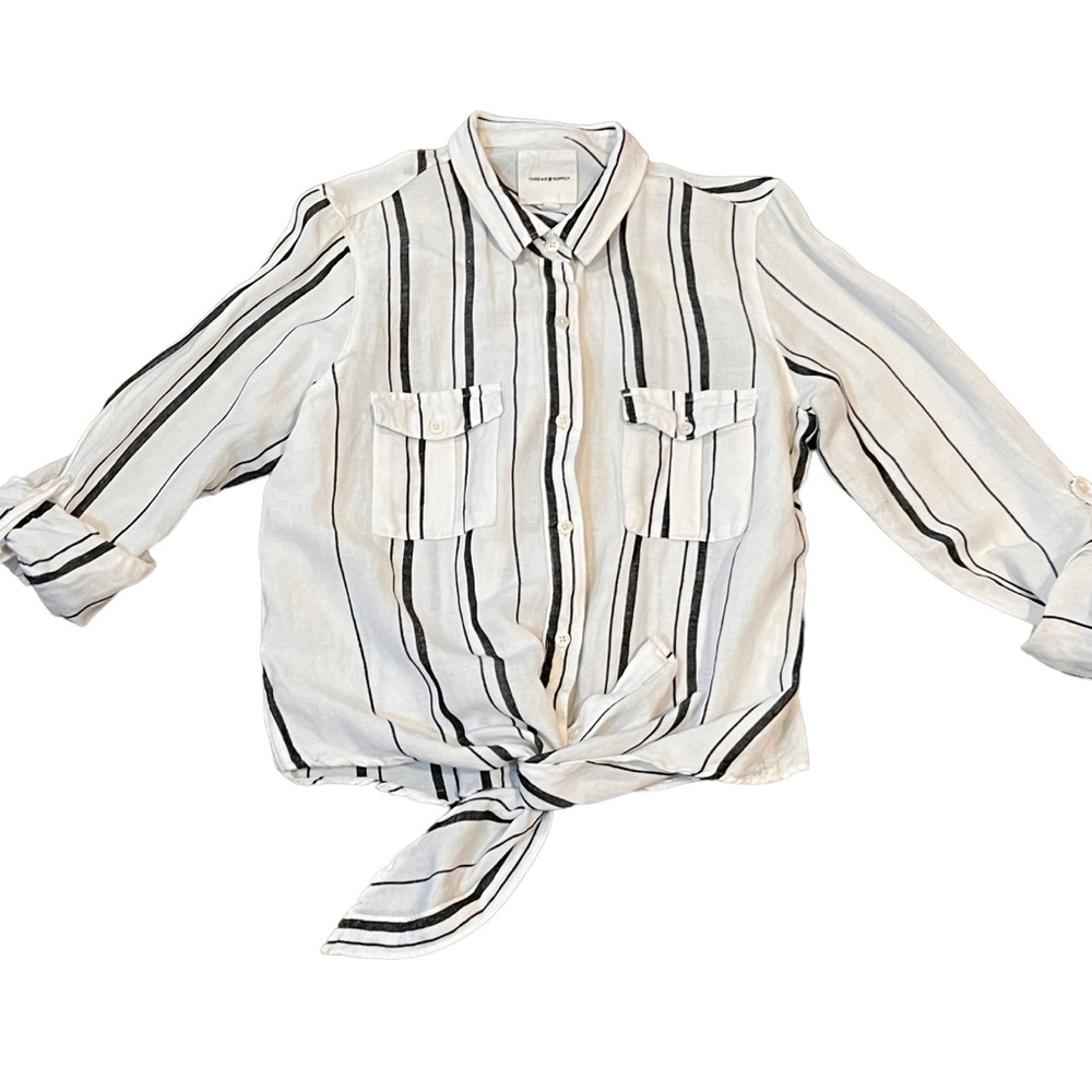 THREAD AND SUPPLY button down shirt blouse size large high low white black